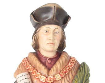 Statue of Saint Thomas More carved from Valgardena wood and hand-decorated, handcrafted in Italy.