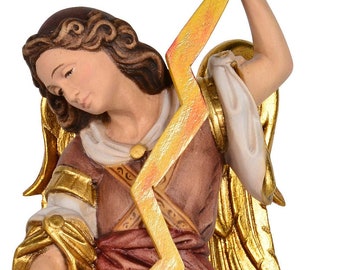 Statue of St. Uriel the Archangel carved in Valgardena wood and hand-decorated, of Italian artisan production