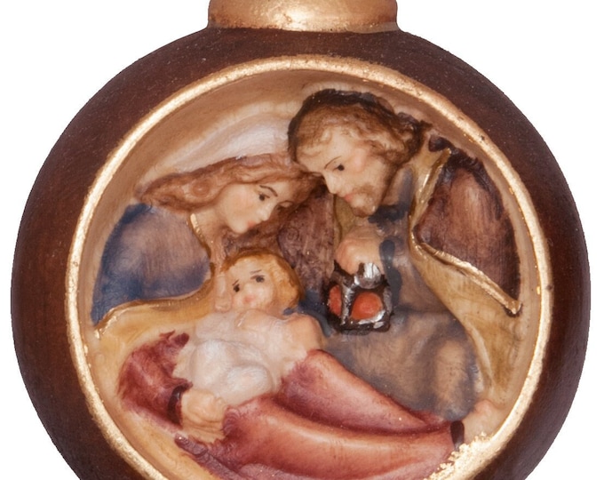 Christmas tree tip with nativity scene, carved in hand-decorated Valgardena wood, Italian artisan production