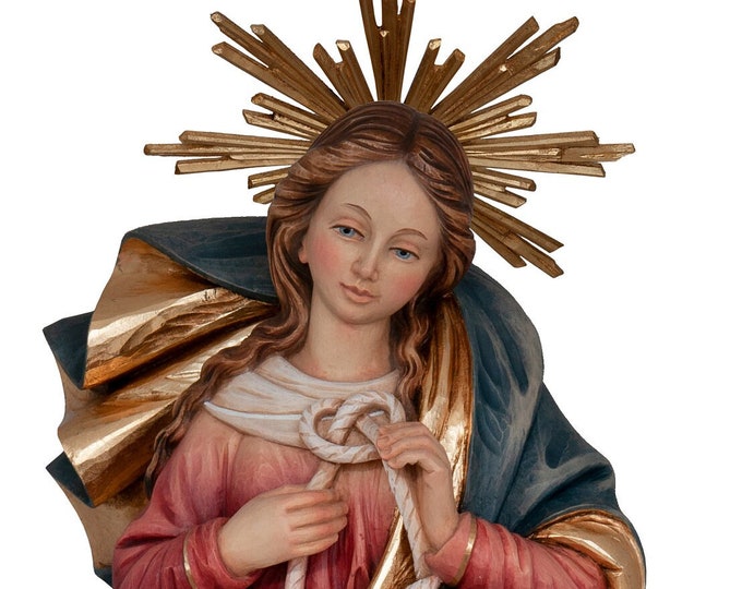 Statue of the Madonna Maria untier of knots, carved in Valgardena wood and hand-decorated, of Italian artisan production