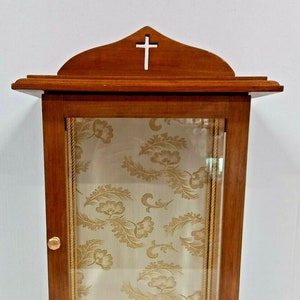 Vitrine aus Holz und Glas 54 cm (21,25 Zoll) mit Stoffinnenseite für Statuen mit den Maßen 30/35 cm (11,81/13,77 Zoll), handgefertigte Produktion