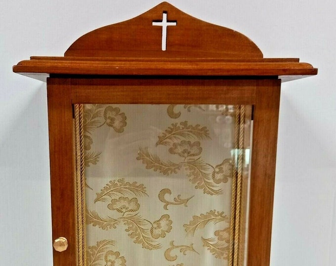 Wooden and glass case cm 54 (21.25 inches) with fabric interior for statues cm 30/35 (11.81/13.77 inches) handcrafted