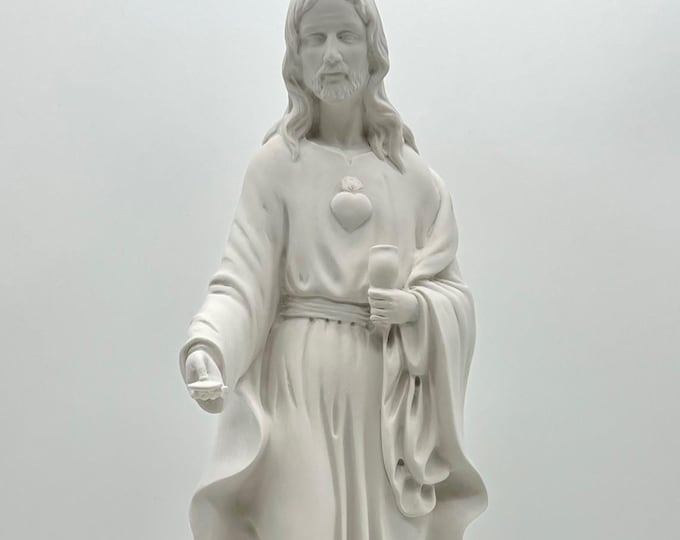 Statue of Jesus Eucharist, cm 40 (15.74 inches) in alabaster powder, wooden base, made in Italy