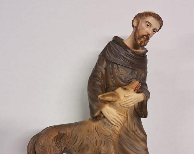 Statue of Saint Francis with the wolf cm 21 (8.26 inches) in marble resin full decorated by hand of Italian artisan production