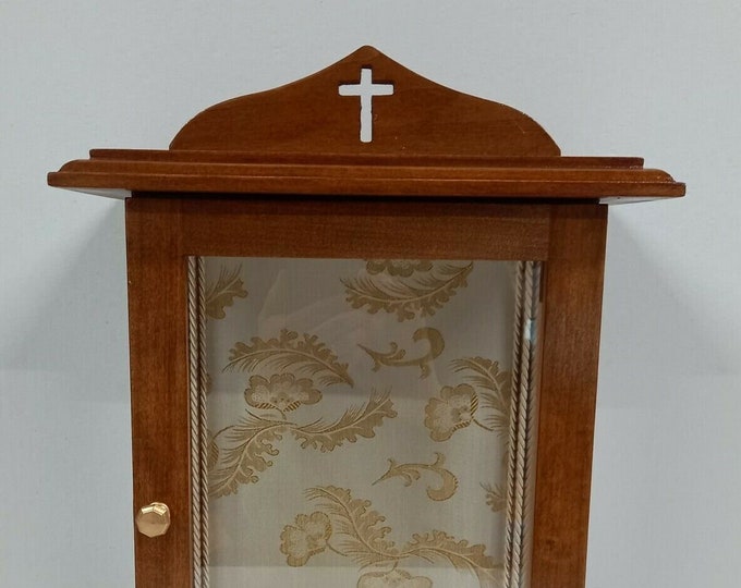 Wooden and glass case cm 47 (18.50 inches) with fabric interior for statues cm 25/30 (9.84/11.81 inches) handcrafted