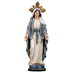 Statue of the Miraculous Madonna with sunburst carved in Val Gardena wood and decorated by hand of Italian artisan production