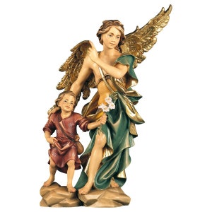 Statue of Saint Raphael the Archangel carved in Valgardena wood, hand-decorated, Italian artisan production