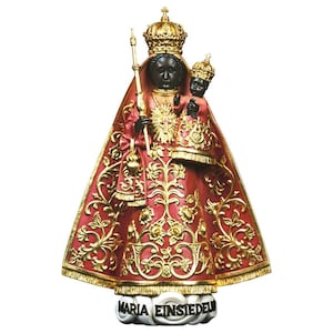 Statue of the Madonna of Einsiedeln, carved in Valgardena wood and hand decorated, Italian artisan production