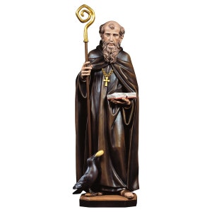 Statue of Saint Benedict of Nursia carved in Valgardena wood and hand-decorated, of Italian artisan production