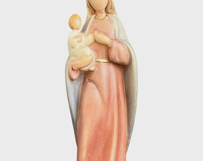 Statue of the Madonna with child carved in Valgardena wood and hand-decorated, Italian artisan production, various sizes