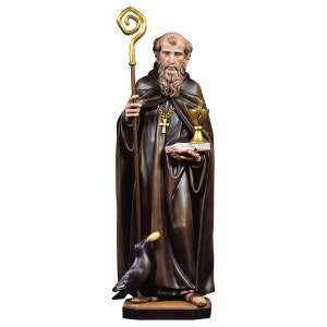 Statue of Saint Benedict of Nursia carved in Valgardena wood and hand-decorated, of Italian artisan production