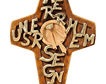 Heimsegen cross crucifix, 19 x 25 cm (7.48 x 9.84 inch) carved in Valgardena wood, hand-decorated, Italian artisan production