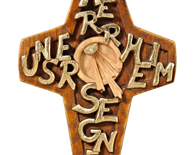 Heimsegen cross crucifix, 19 x 25 cm (7.48 x 9.84 inch) carved in Valgardena wood, hand-decorated, Italian artisan production