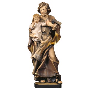 Statue of St. Joseph with baby Jesus carved in wood from Val Gardena and hand decorated of Italian artisan production