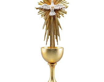Chalice sculpture with Holy Spirit, carved in Valgardena wood, hand-decorated, Italian artisan production, various sizes