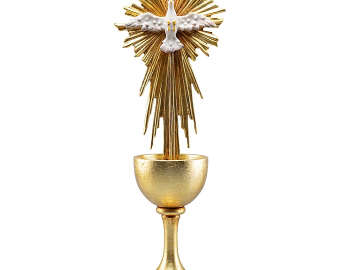 Chalice sculpture with Holy Spirit, carved in Valgardena wood, hand-decorated, Italian artisan production, various sizes
