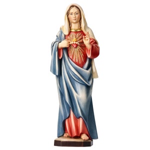 Estatua de Nuestra Señora del Sagrado Corazón de María, tallada en madera de Valgardena y decorada a mano de la artesanía italiana