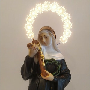 Statue of Saint Rita of Cascia 40 cm (15.74 inches) with luminous halo, in hand-decorated resin marble, Italian artisan production