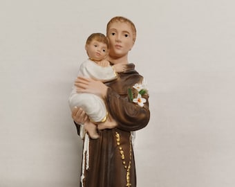 Statue of Saint Anthony of Padua 20 cm (7.87 inches) in hand-decorated full resin marble, Italian artisan production