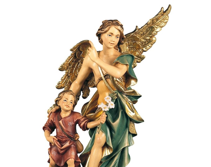 Statue of Saint Raphael the Archangel carved in Valgardena wood, hand-decorated, Italian artisan production