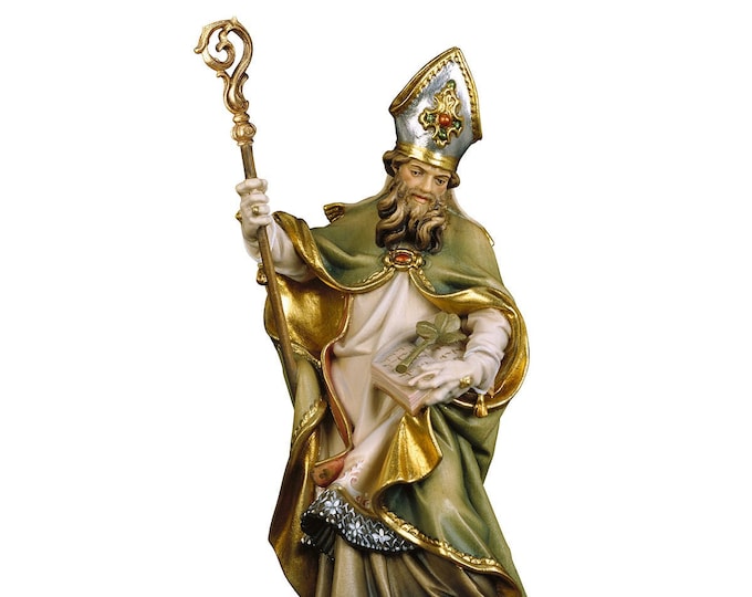 Statue of St. Patrick carved in wood from Valgardena and decorated by hand of Italian artisan production