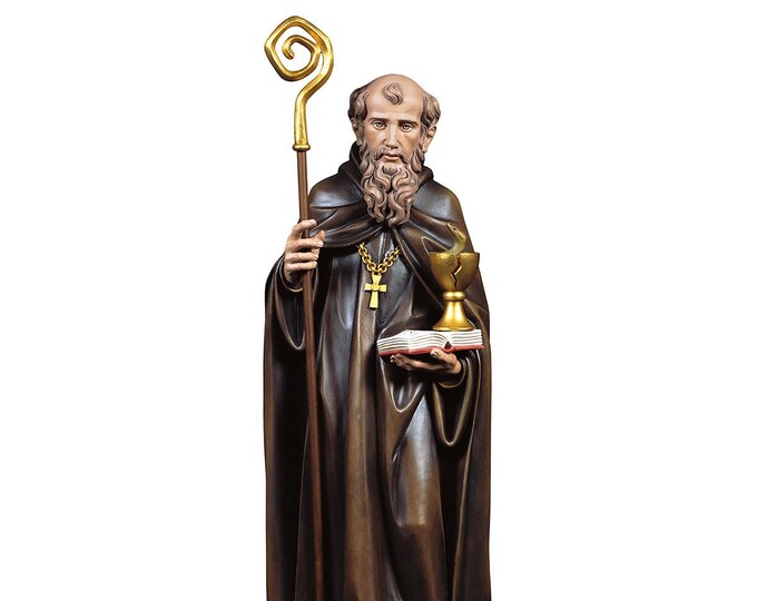 Statue of St. Benedict of Norcia carved in wood from Valgardena and decorated by hand of Italian artisan production