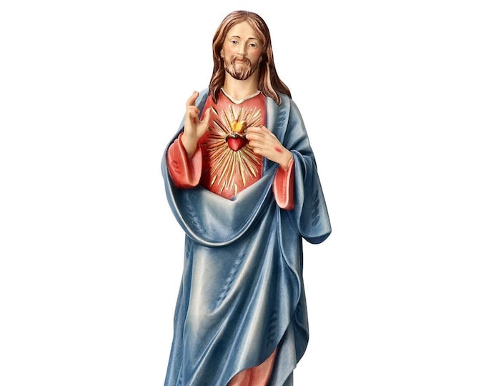 Statue of the Sacred Heart of Jesus the Saviour, carved in wood from Valgardena and hand-decorated of Italian craftsmanship