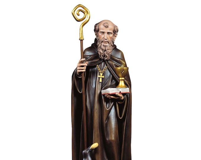 Statue of Saint Benedict of Nursia carved in Valgardena wood and hand-decorated, of Italian artisan production