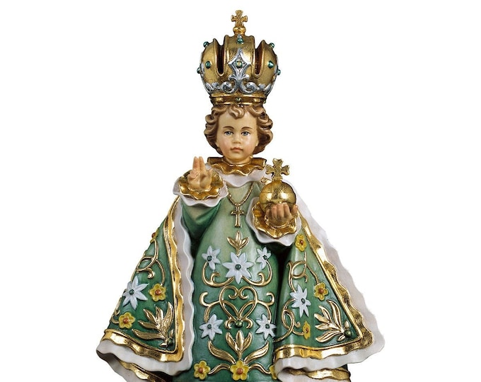 Statue of Infant Jesus of Prague cm 18 (7,09 inches) carved in wood from Val Gardena and hand decorated of Italian artisanal production