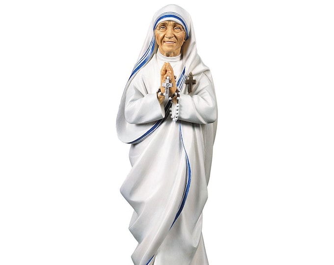 Statue of Saint Mother Teresa of Calcutta carved in Valgardena wood and hand decorated, Italian artisan production
