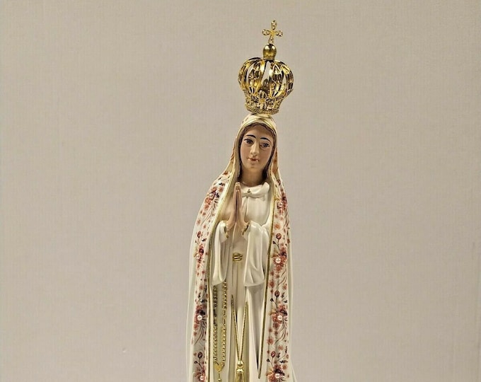 Statue of Our Lady of Fatima in resin glass, 38 cm (14,96 inches) hand-decorated with floral finish, handcrafted