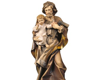 Statue of St. Joseph with baby Jesus carved in wood from Val Gardena and hand decorated of Italian artisan production