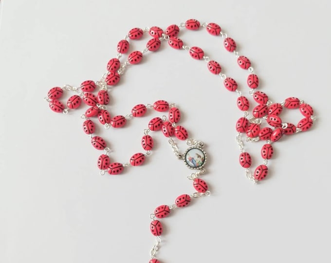 Rosary with ladybug beads cm 52 (20.47 inches) of Italian artisan production
