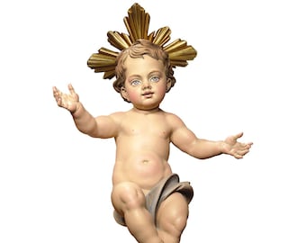 Baby Jesus sculpture statue, carved in Valgardena wood and hand decorated, Italian artisan production