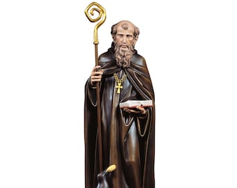 Statue of Saint Benedict of Norcia carved in Valgardena wood and hand-decorated, artisanal Italian production.