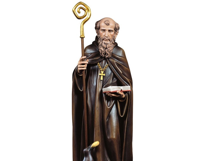 Statue of Saint Benedict of Norcia carved in Valgardena wood and hand decorated, Italian artisan production
