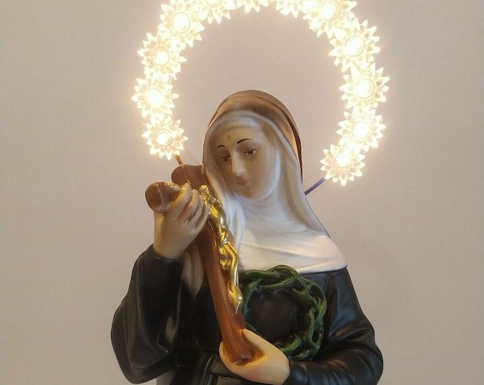 Statue of Saint Rita of Cascia 40 cm (15.74 inches) with luminous halo, in hand-decorated resin marble, Italian artisan production