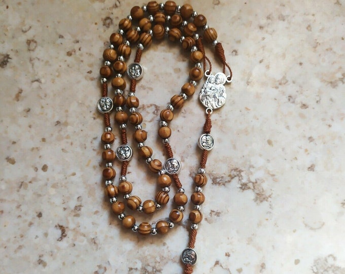Rosary of Saint Joseph cm 50 in olive wood with medals of the Saint, handcrafted in Italy