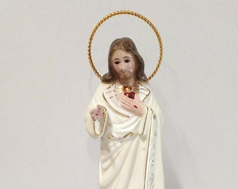 Statue of Jesus sacred heart, 24 cm (9,44 inches) with glass eyes, made of resin, hand-decorated, handcrafted