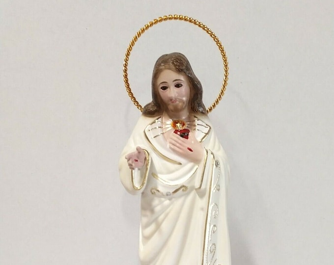 Statue of Jesus sacred heart, 24 cm (9,44 inches) with glass eyes, made of resin, hand-decorated, handcrafted
