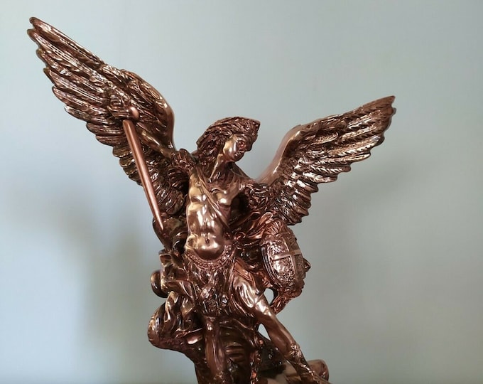 Statue of St. Michael the Archangel cm 36 (14.17 inches) in bronze-colored laminate marble of Italian craftsmanship