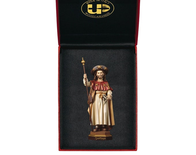 Statue of St. James with deluxe case carved in Valgardena wood decorated by hand of Italian artisan production