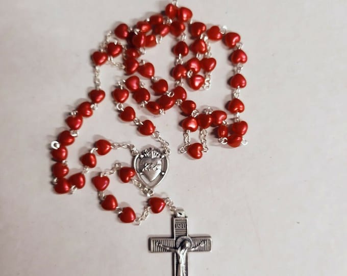 Rosary of the Immaculate Heart of Mary cm 45 (17.71 inches) with heart-shaped beads, handcrafted in Italy