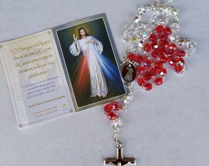 Rosary of Merciful Jesus Divine Mercy cm 43 with beads in half crystal of Italian artisan production