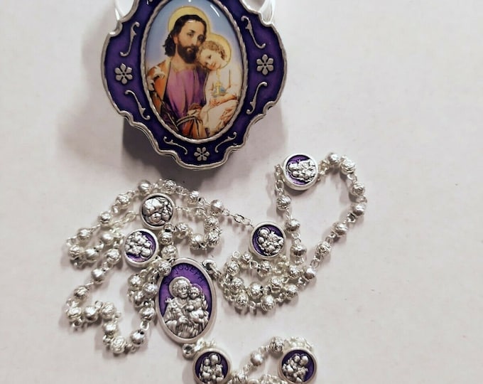 Rosary of St. Joseph in silver metal with deluxe case of Italian craftsmanship