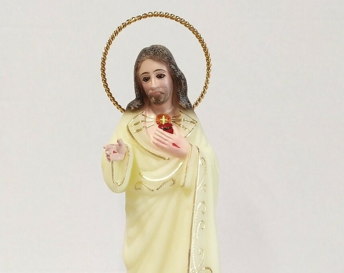 Statue of Jesus Sacred Heart, cm 24 (9,44 inches) phosphorescent, made of resin, hand-decorated, handcrafted