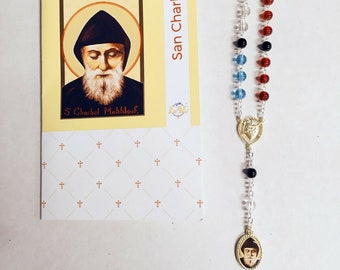 Rosary of Saint Charbel Makhluf 18.5 cm (7.28 inches) with recitation booklet, handcrafted in Italy