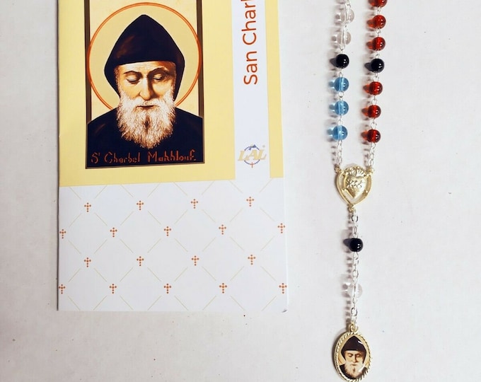 Rosary of Saint Charbel Makhluf cm 18,5 (7,28 inches) with recitation booklet, handcrafted in Italy