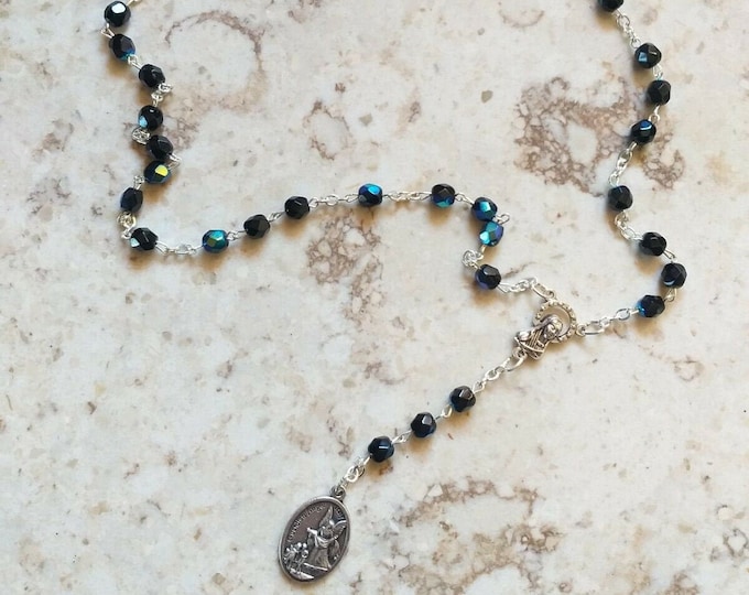 Rosary of St. Michael the Archangel 36.5 cm in scarab-colored or light blue half crystal of Italian artisan production