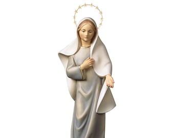 Statue of Our Lady of Medjugorje with radial, carved in wood from Valgardena and hand-decorated with Italian craftsmanship
